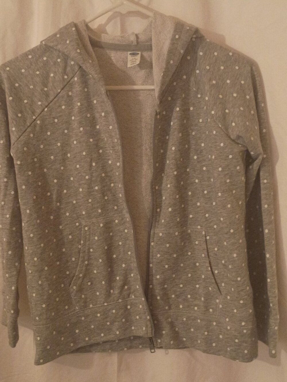Old Navy Hoodie Girls Size 10-12 Grey with White Polka Dots